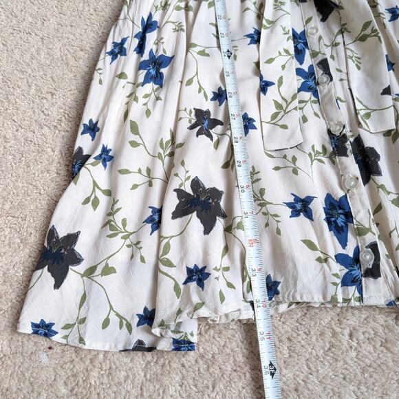 Free People Lighten Up White & Blue Floral Long Sleeve Button Mini Dress, size S - Picture 8 of 10